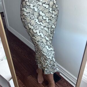 Satin Snakeskin Print Midi Skirt